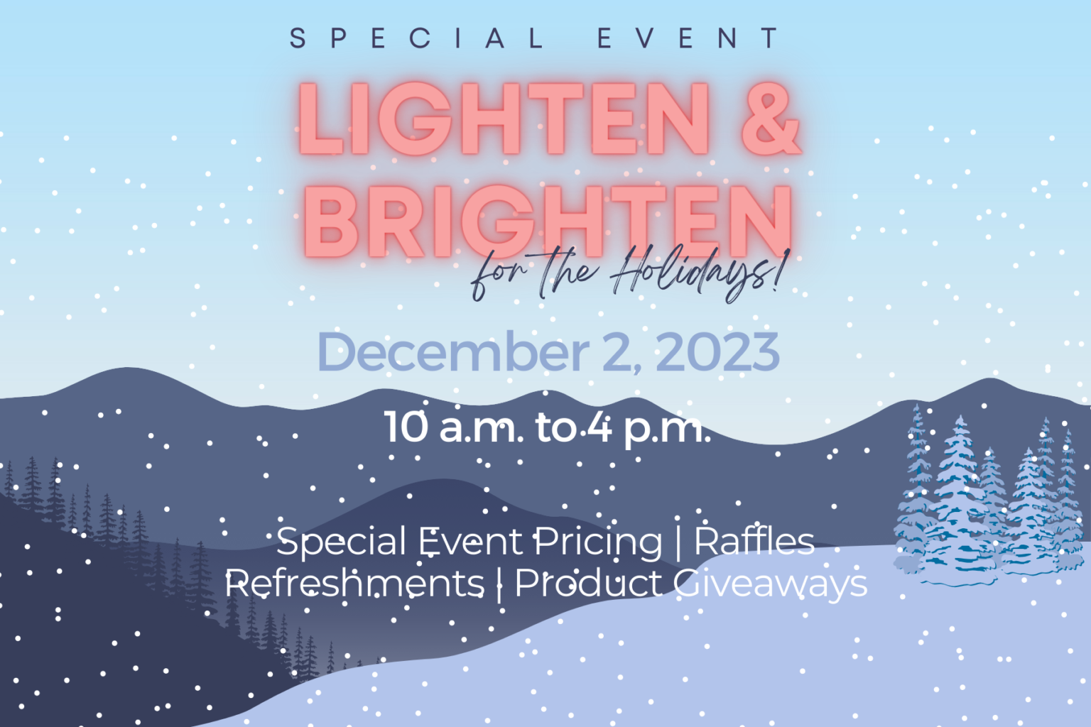 Information on the Lighten and Brighten event happening December 2, 2023