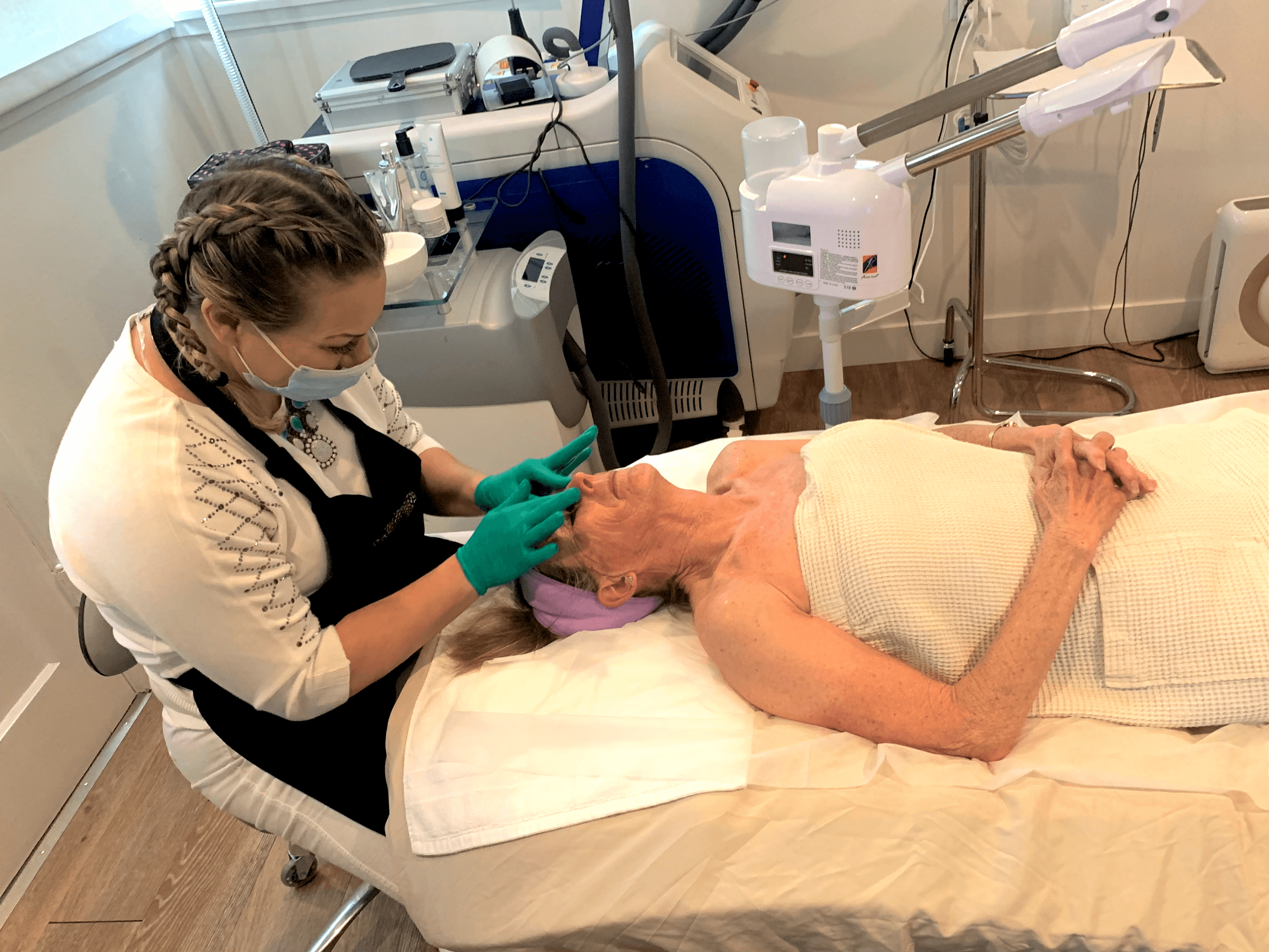 Patient receiving a facial treatment
